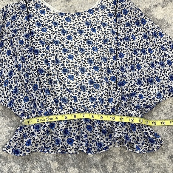 LoveShackFancy Nellie Blouse Floral Print Silk Biscay Blue Peplum Sz XS - Picture 11 of 14